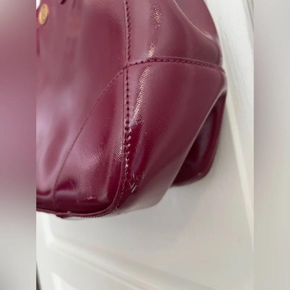 Tory Burch Burgundy Patent Leather Tote Structured Work Bag